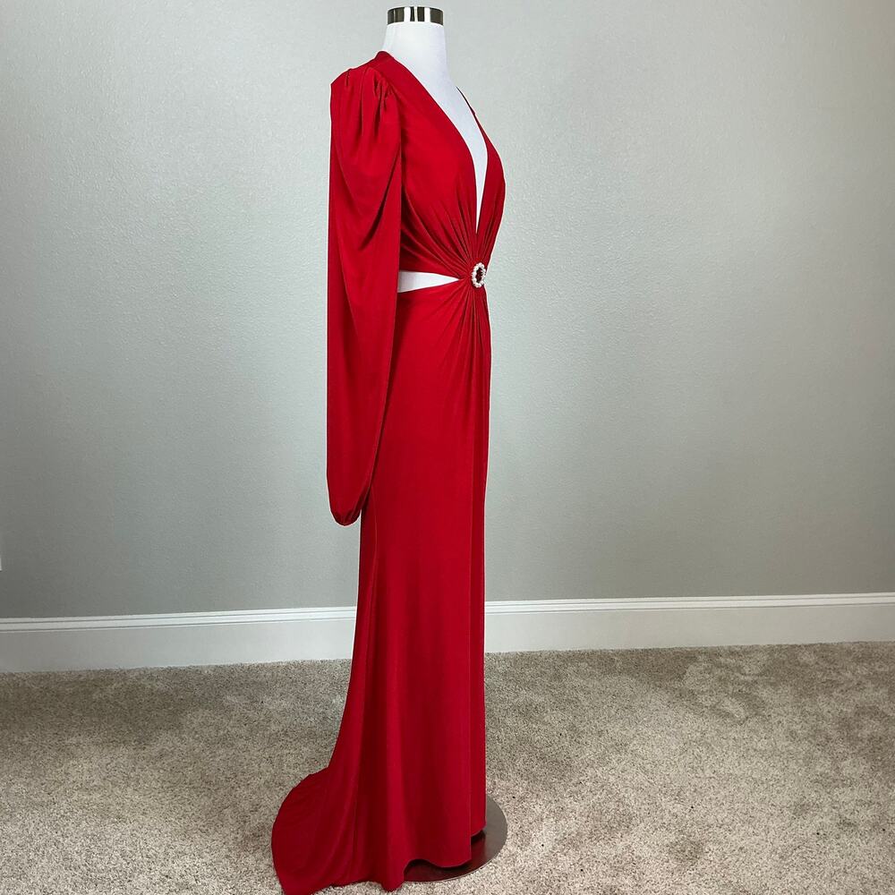 Mac Duggal 26727 Red Evening Gown Long Sleeve Cut Out Column Dress Size 10 - Picture 3 of 13
